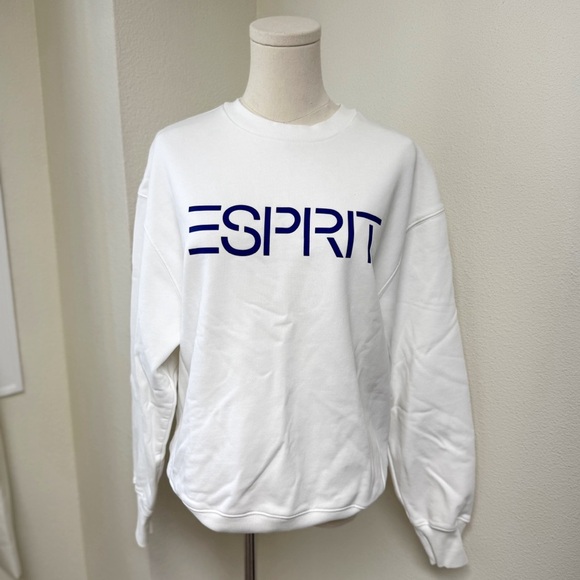 NWOT Esprit Authentic White Crewneck Sweatshirt Unisex Size Medium - Picture 1 of 5